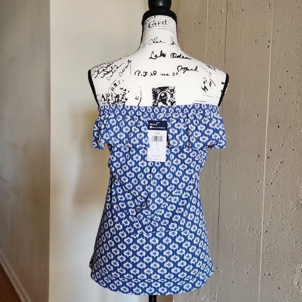 Chaps Convertible Ruffle Sleeveless Abstract Pattern Blouse NWT - Picture 7 of 9